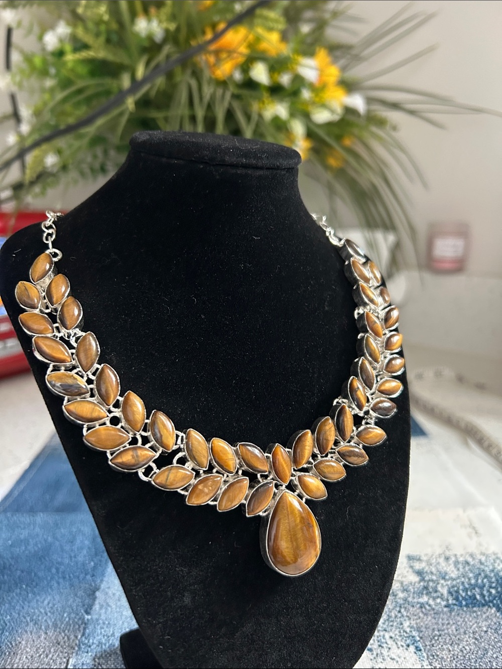 Sterling Silver Tigers Eye Gemstone Necklace - Picture 2 of 10